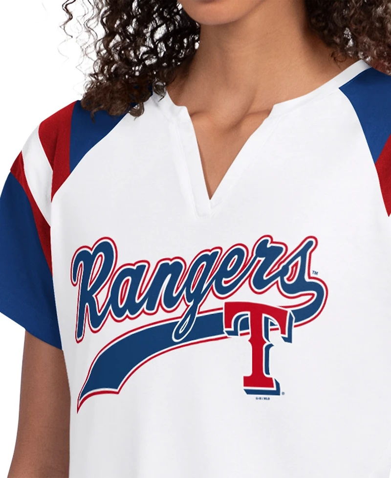 Starter Women's White Texas Rangers Game On Notch Neck Raglan T-Shirt