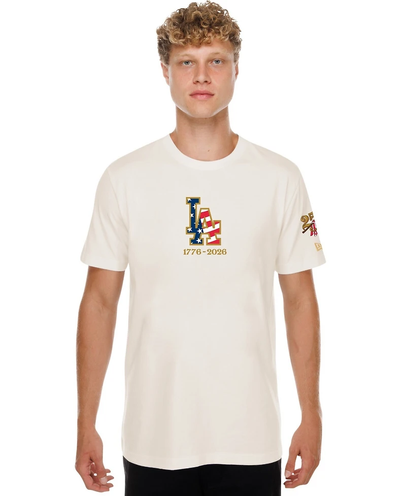 New Era Men's Cream Los Angeles Dodgers 250th Fourth of July T-Shirt