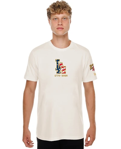 New Era Men's Cream Los Angeles Dodgers 250th Fourth of July T-Shirt