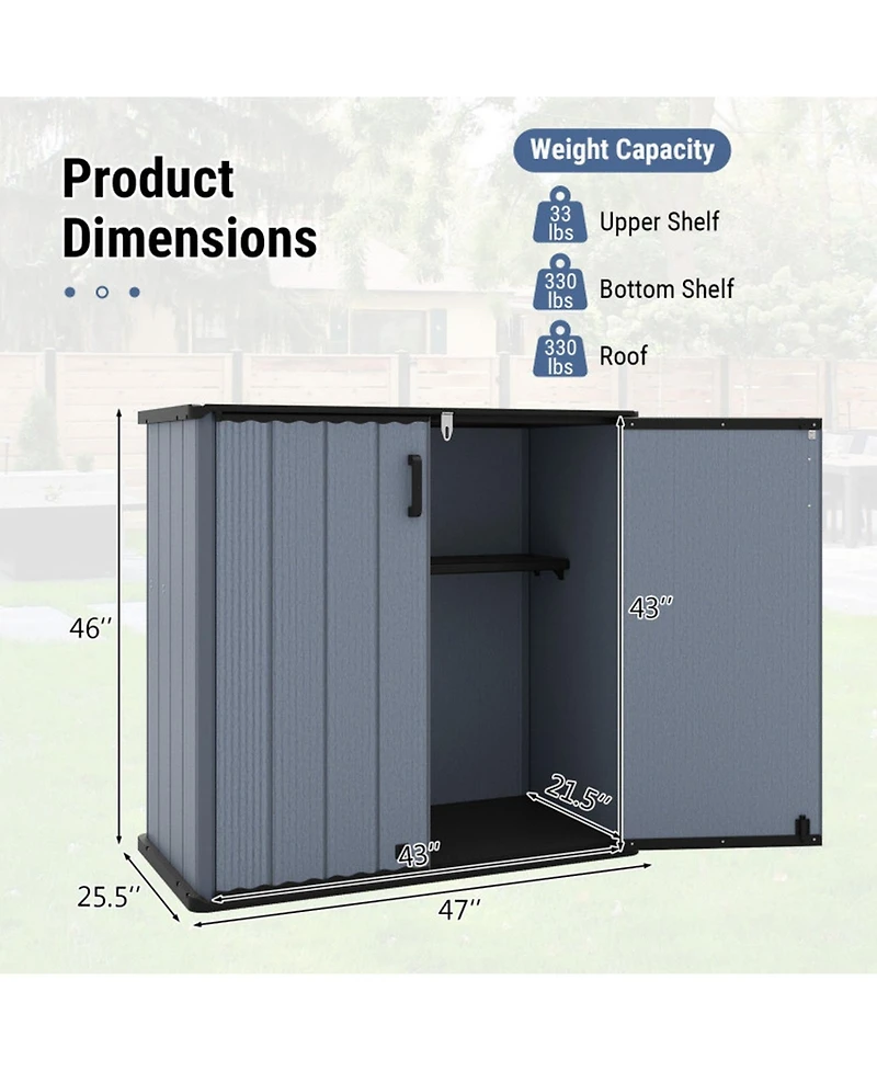 Gouun All-Weather Outdoor Storage Cabinet with Floor and Removable Shelf