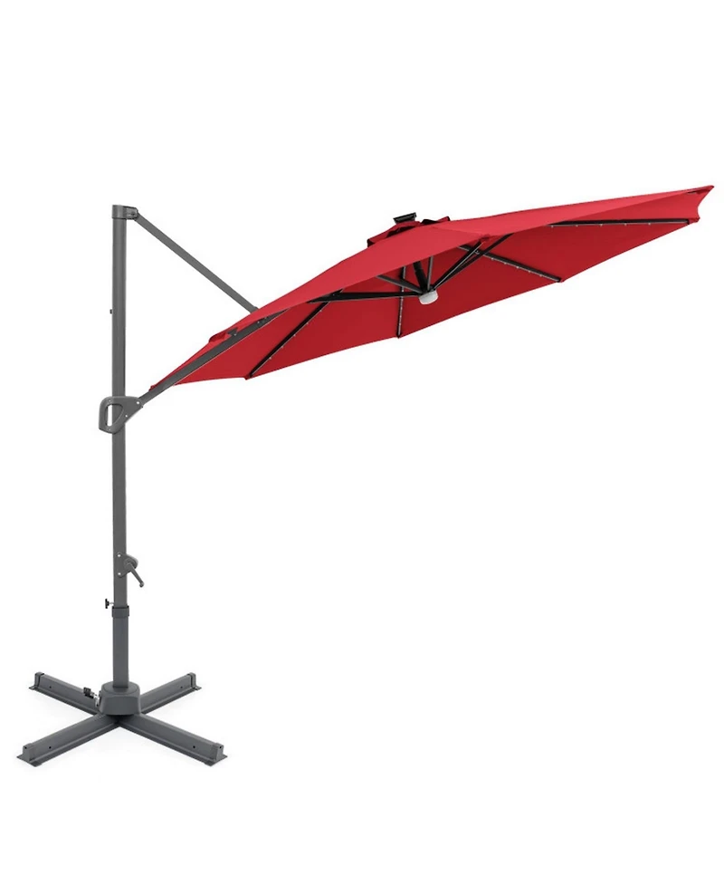 Gouun 10 Ft Cantilever Patio Umbrella with 28 Solar Led Lights