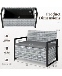 Gouun Outdoor Wicker Storage Bench Loveseat with Hidden Compartment