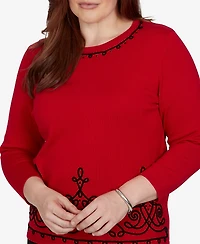 Alfred Dunner Women's Border Scroll Soutache Sweater