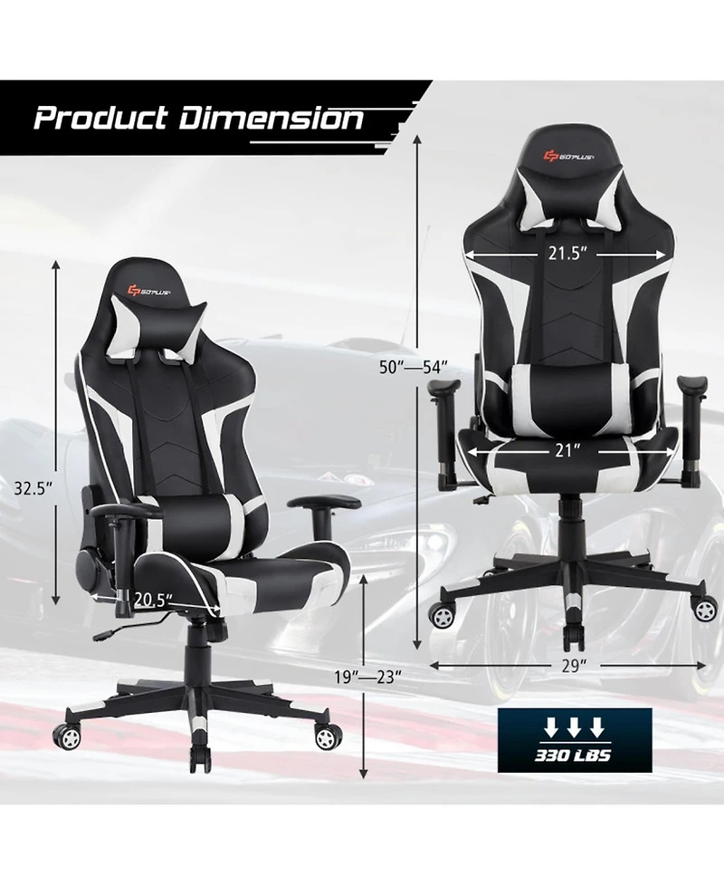 Gouun Reclining Swivel Massage Gaming Chair with Lumbar Support