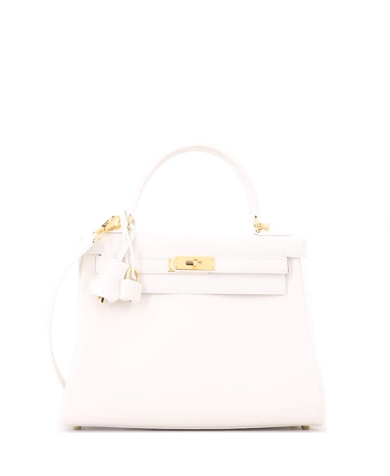 Pre-Owned HERMES Kelly 28 Handbag White Evercolor with Gold Hardware