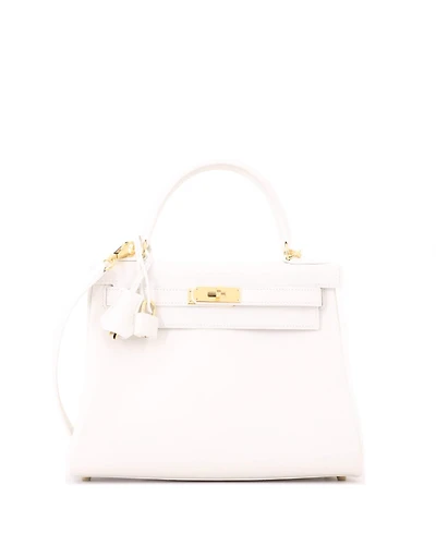 Pre-Owned HERMES Kelly 28 Handbag White Evercolor with Gold Hardware