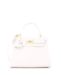 Pre-Owned HERMES Kelly 28 Handbag White Evercolor with Gold Hardware