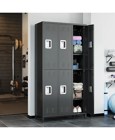 homfan Heavy Duty Steel Storage Locker, 6 Doors, 12 Hooks, Ventilated and Rust-Resistant, Locking Organizer for Office, School, Gym