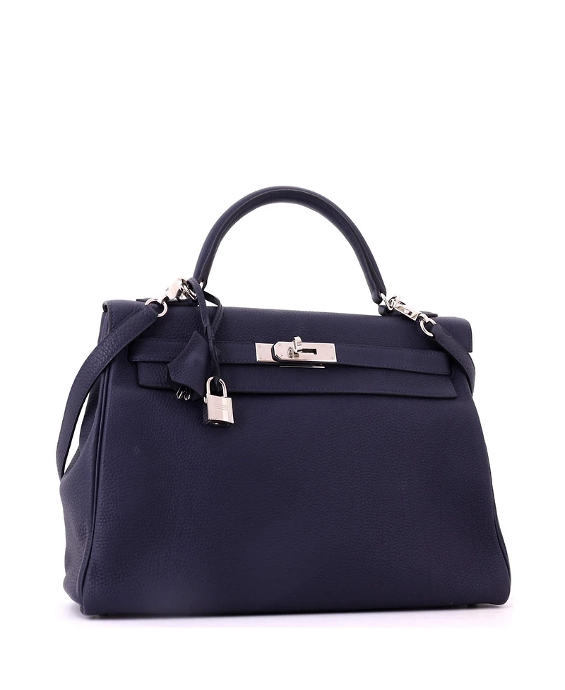 Pre-Owned HERMES Kelly 32 Handbag Blue Togo with Palladium Hardware