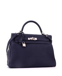 Pre-Owned HERMES Kelly 32 Handbag Blue Togo with Palladium Hardware