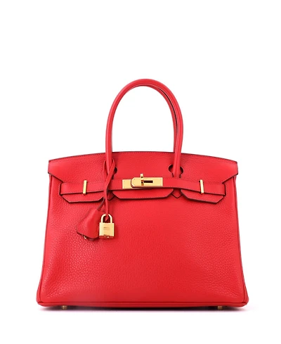 Pre-Owned HERMES Birkin 30 Handbag Red Clemence with Gold Hardware