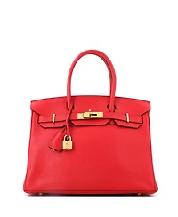 Pre-Owned HERMES Birkin 30 Handbag Red Clemence with Gold Hardware