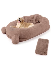 homfan Human Sized Dog Bed, 71 Inch Extra Large Orthopedic Pet Sofa with Soft Faux Fur , and Storage Pockets for Adults Pets
