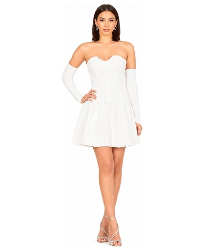 Lara Women's Bridal Strapless A-line Cocktail with Fingerless Gloves
