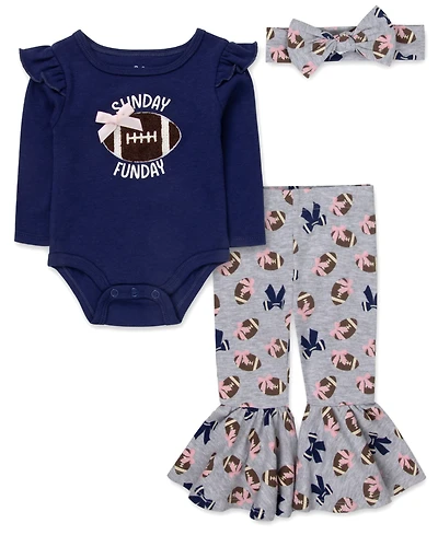 Baby Essentials Girls' Sunday Funday Bodysuit, Pants, and Headband, 3-Piece Set