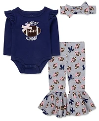 Baby Essentials Girls' Sunday Funday Bodysuit, Pants, and Headband, 3-Piece Set