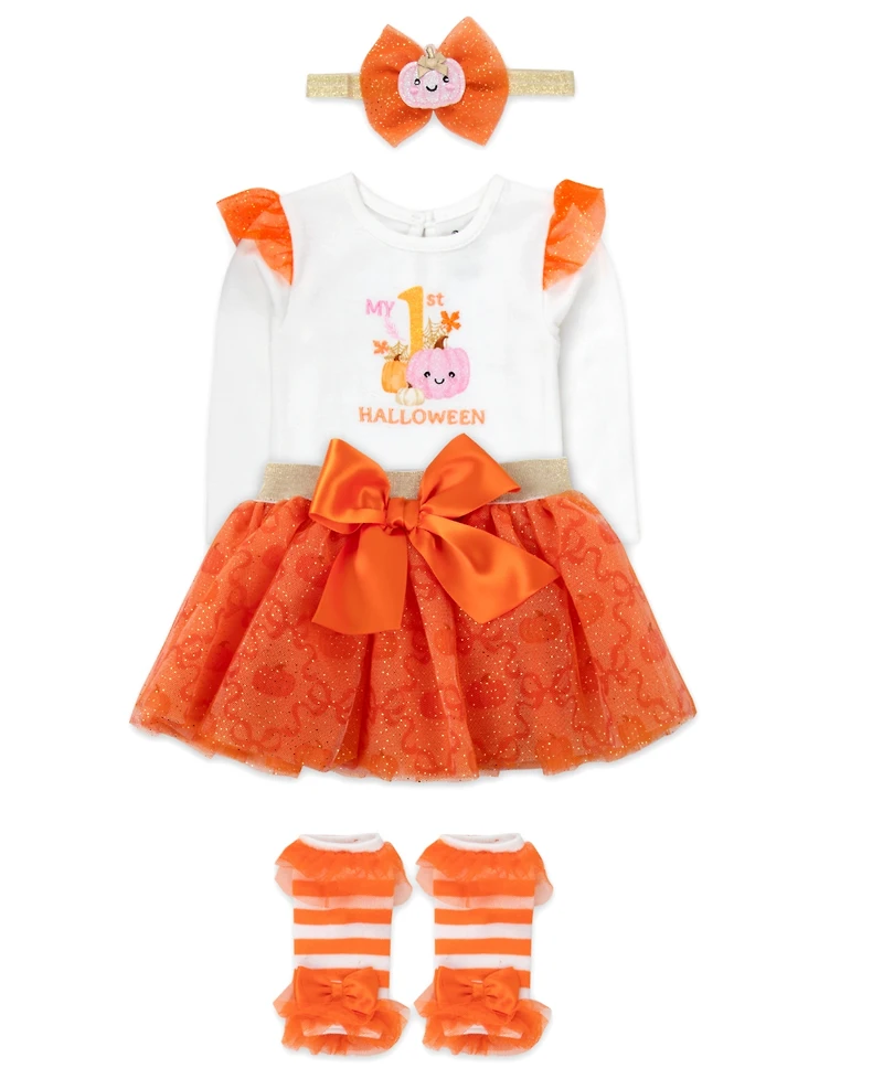 Baby Essentials Girls' My 1st Halloween Bodysuit, Skirts, Leg Warmers and Headband, 4-Piece Set