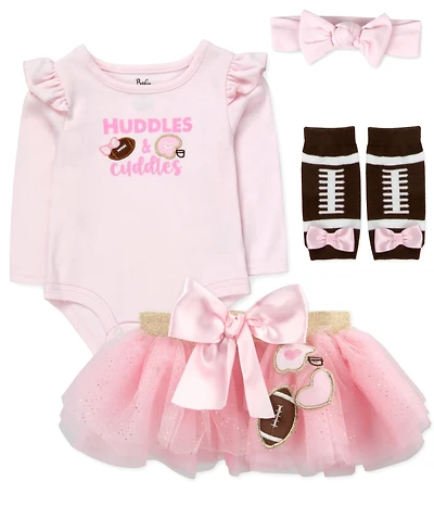 Baby Essentials Girls' Huddles & Cuddles Bodysuit, Skirts, Leg Warmers and Headband, 4-Piece Set