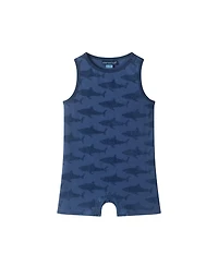 Andy & Evan Infant Boys (size 3-6M to 18 - 24M ) Reverse Shark Jacquard Romper and Bib Set