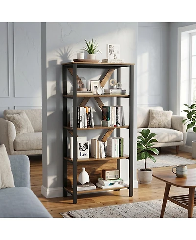 homfan Smart Led Bookcase with App Controlled Color Lighting and Music Sync Heavy Duty Steel Frame Storage Shelf Anti Tip Straps