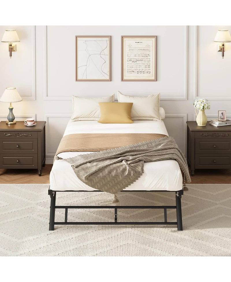 homfan Twin Size Pop Up Trundle Bed Frame with Lockable Casters, Foldable Metal Platform Bed for Guest Room