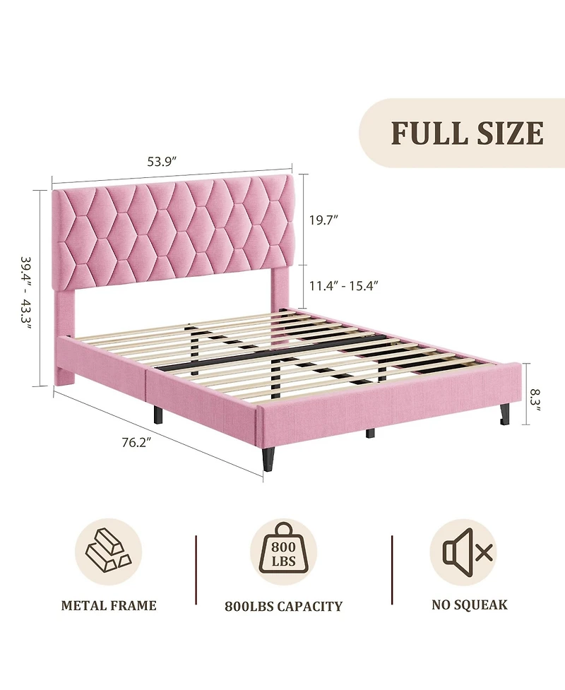 homfan Full Size Platform Bed Frame with Upholstered Adjustable Headboard, Wooden Slats Support, No Box Spring Needed, Easy Assembly