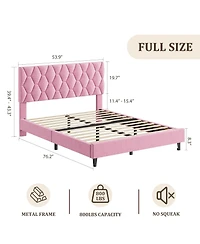 homfan Full Size Platform Bed Frame with Upholstered Adjustable Headboard, Wooden Slats Support, No Box Spring Needed, Easy Assembly