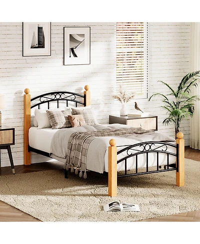 homfan Twin Metal Platform Bed Frame with Victorian Headboard and Footboard