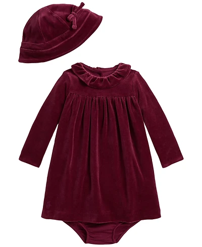 Polo Ralph Lauren Baby Girls' Velour Dress, Bloomer and Hat, 3-Piece Set