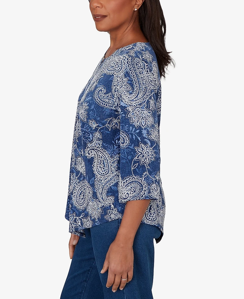 Alfred Dunner Petite Paisley Puff Printed Top
