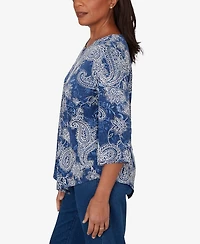Alfred Dunner Petite Paisley Puff Printed Top