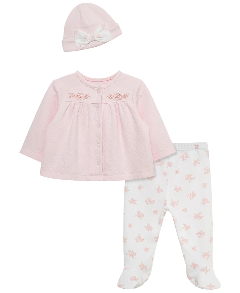Little Me Baby Girls' Long-Sleeve Cardigan, Pants and Hat, 3-Piece Set