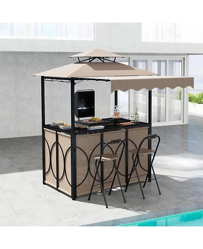 Gymax 3-Piece Outdoor Bbq Canopy w/ Bar Table and 2 Foldable Chairs Set for Patio