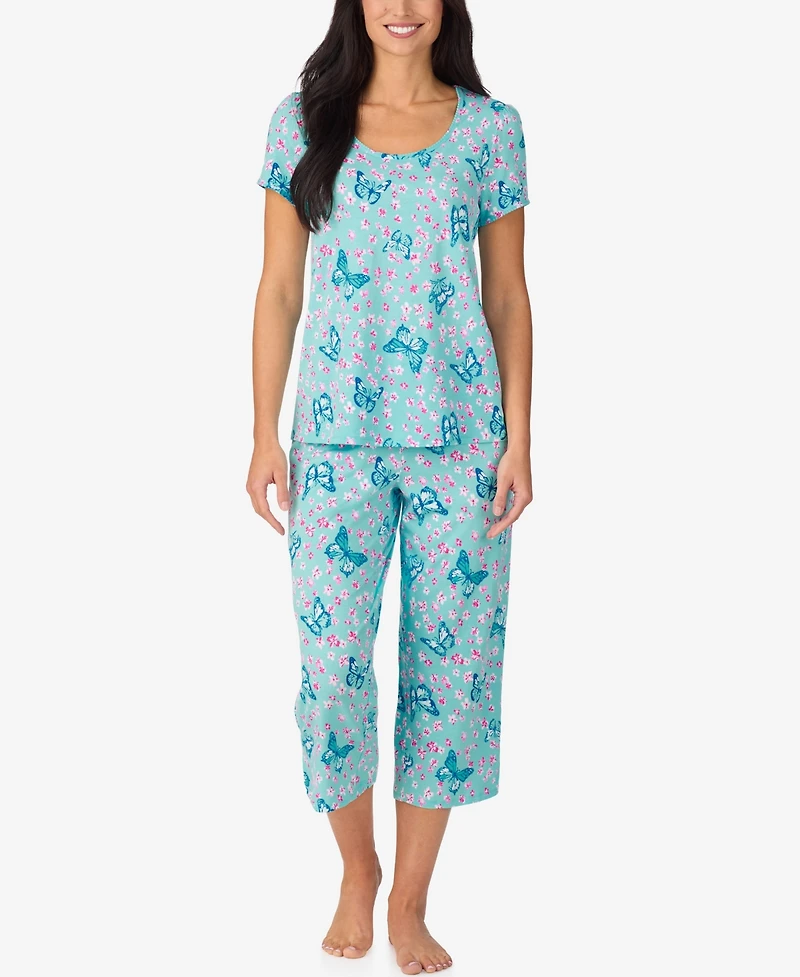 Cuddl Duds Women's Short-Sleeve Top & Cropped Pants, 2-Piece Pajama Set