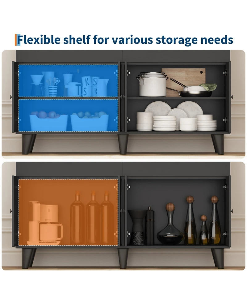 homfan Kitchen Pantry Cabinet with Power Outlets and Led Light Buffet Sideboard Adjustable Shelves for Dining Room Living