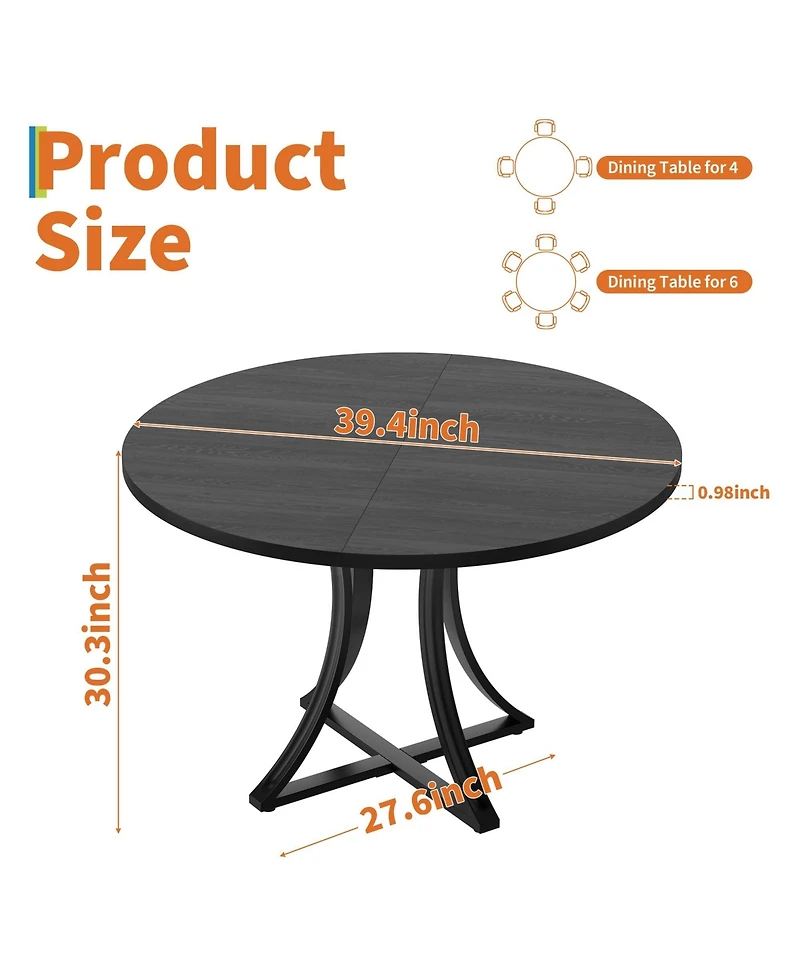 gaomon Space-Saving Modern Industrial Round Dining Table for 4-6 Oak-Look Wood Top Sturdy Metal X-Base Rustic Style