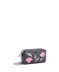 Pre-Owned Prada Monochrome Double Zip Wallet on Chain Crossbody Pin Embellished Saffiano Leather