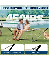gaomon Double Hammock with Stand – 2-Person Cotton Rope Hammock with Polyester Quilted Pad and Pillow, 475 Lbs Capacity Portable Hammock for Garden