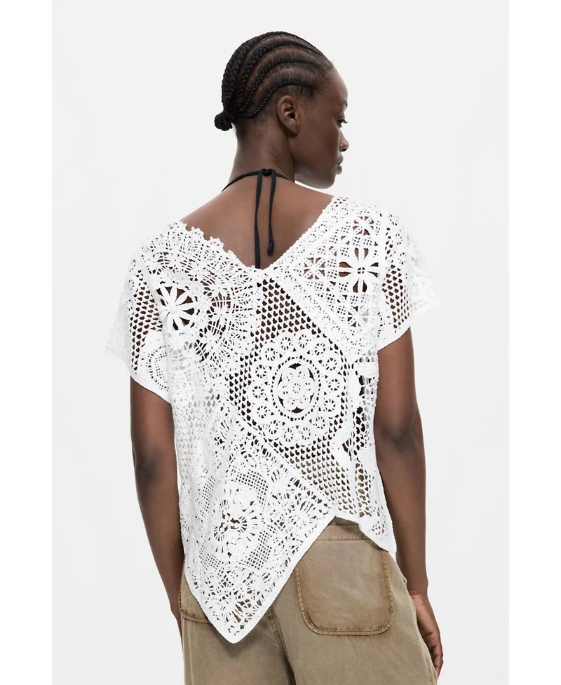 Desigual Women's Asymmetric crochet t-shirt