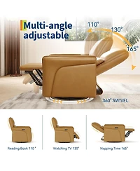 homfan 360 degrees) Swivel Electric Rocker Recliner, Upholstered Deep Seat with Adjustable Lumbar Support and Usb Charging Station