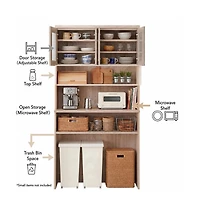 homfan 71.5" Kitchen Cabinet with Trash Can Storage and Microwave Stand, 35.4" Wide Pantry Hutch for Dining Room