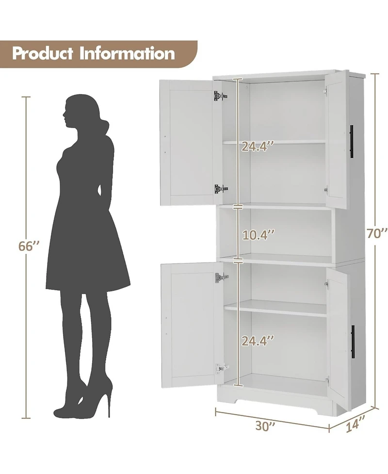 homfan 70" Tall Kitchen Pantry Cabinet with Doors and Adjustable Shelves Freestanding Storage Cupboard for Living Room Dining Room Bathroom