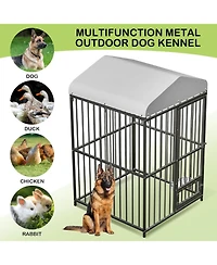 homfan Outdoor Dog Kennel Heavy Duty Metal Cage with Waterproof Roof, Security Lock, Feeding Door and Bowl for Large Dogs