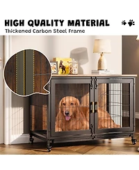 homfan Decorative Dog Crate Wooden Kennel with Wheels and Removable Tray for Small to Medium Dogs Up to 66 lbs