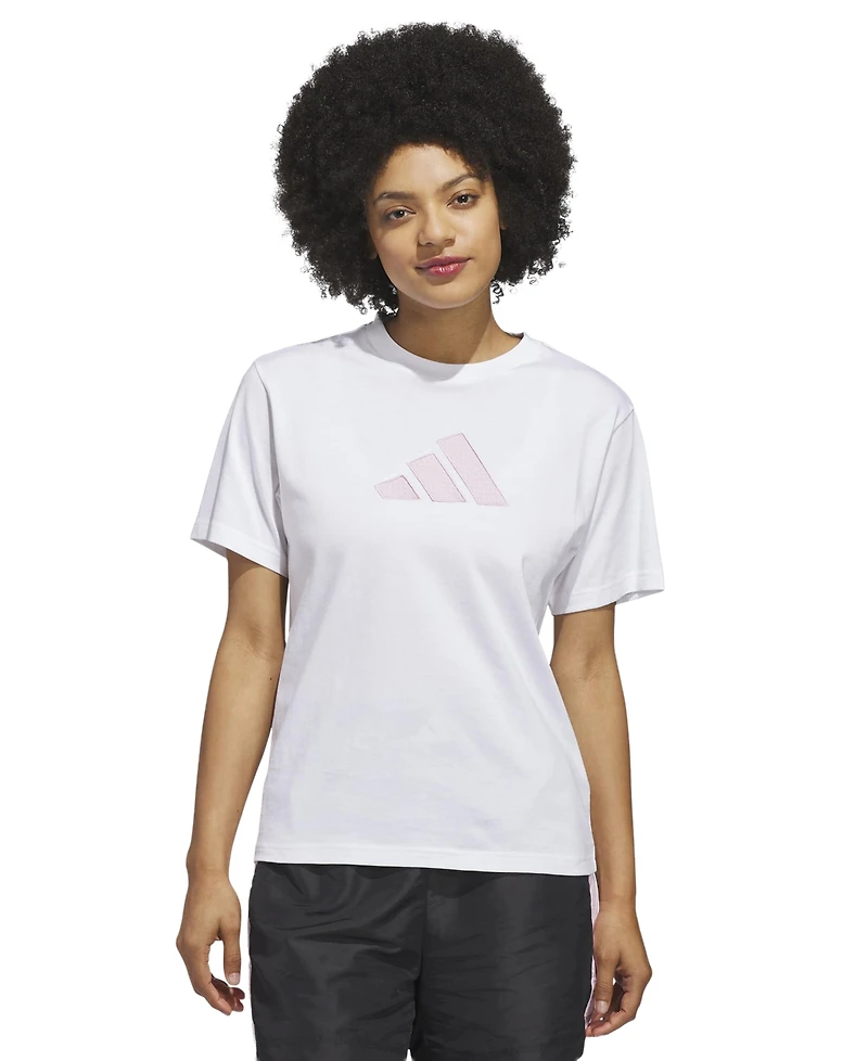 adidas Women's Gingham Big Logo Graphic Crewneck Cotton T-Shirt