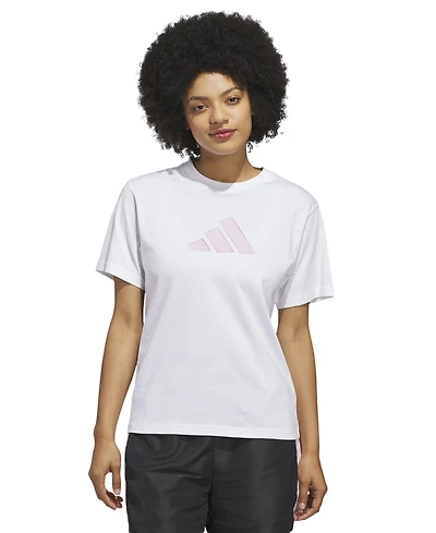adidas Women's Gingham Big Logo Graphic Crewneck Cotton T-Shirt