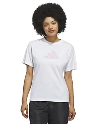 adidas Women's Gingham Big Logo Graphic Crewneck Cotton T-Shirt