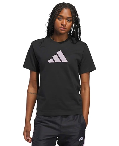adidas Women's Gingham Big Logo Graphic Crewneck Cotton T-Shirt