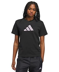 adidas Women's Gingham Big Logo Graphic Crewneck Cotton T-Shirt