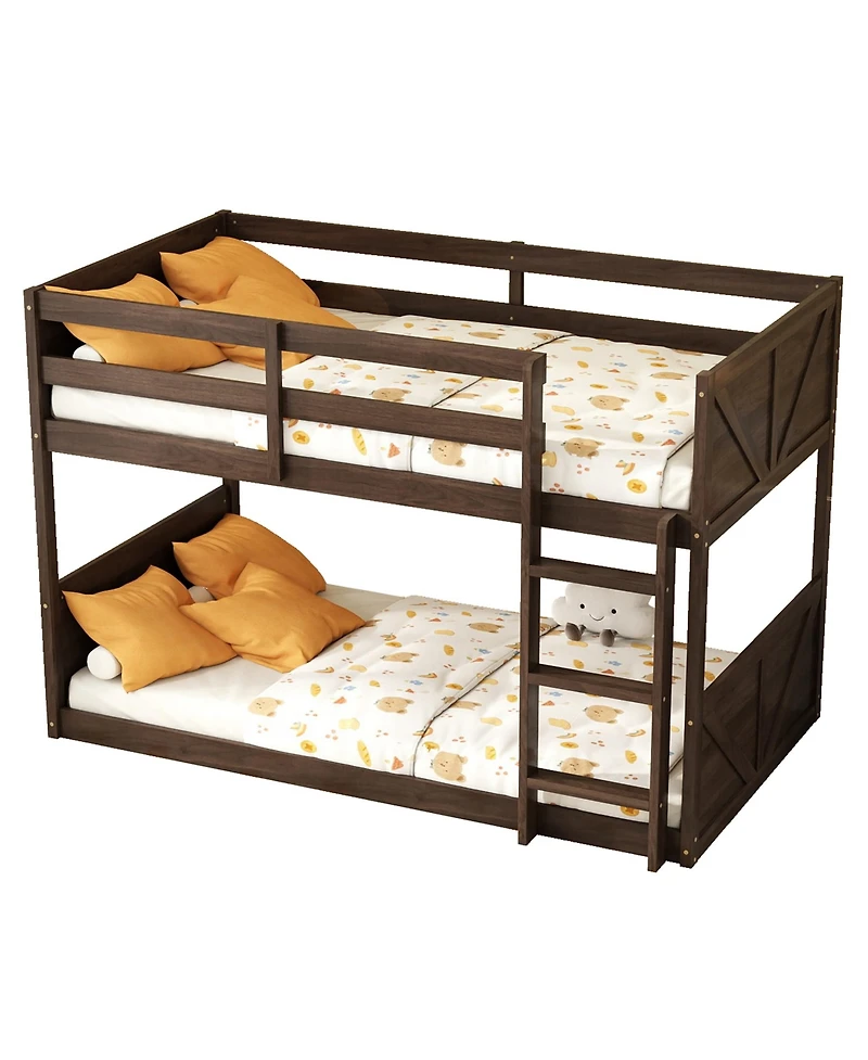Sailvan Twin over Floor Bunk Bed with Panelled Headboard, Solid Rubber Wood Foundation
